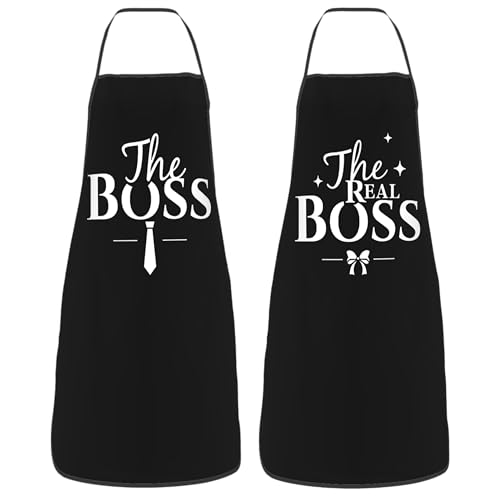 Funny Couple Aprons Waterdrop Resistant The Boss & The Real Boss Variation