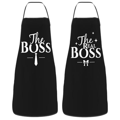 Funny Couple Aprons Waterdrop Resistant The Boss & The Real Boss Variation
