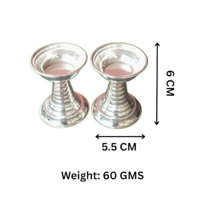 German Silver Deepa Diya Set of 2 – Traditional Oil Lamps for Pooja & Home Decor