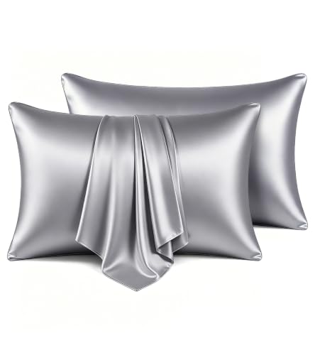 Pearl Gray Satin Queen Pillowcase 2 Pack - Gentle on Hair & Skin, Cooling & Soft