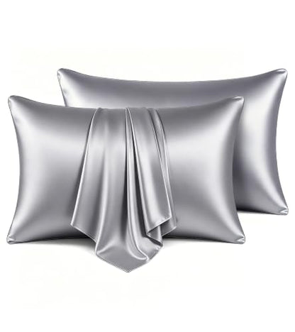 Pearl Gray Satin Queen Pillowcase 2 Pack - Gentle on Hair & Skin, Cooling & Soft