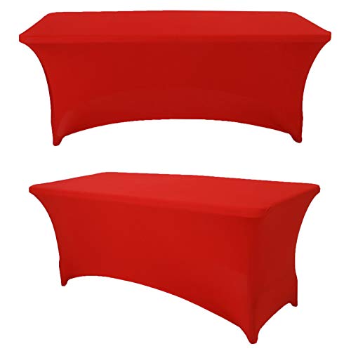 Red 8FT Stretch Fitted Spandex Table Cover Pack of 2 for Party Wedding Event