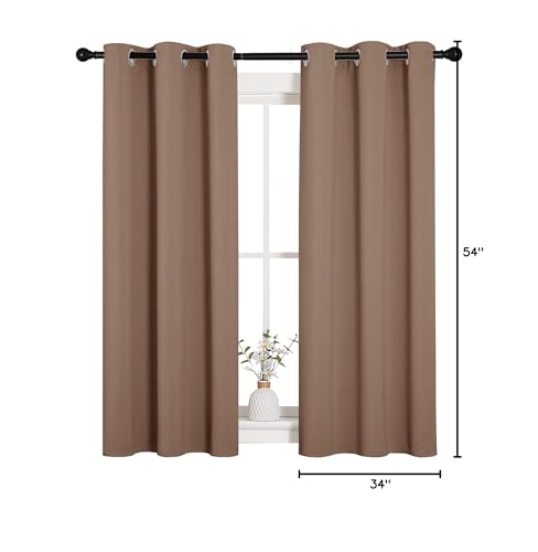 NICETOWN Window Draperies Room Darkening Curtain Panels, Window Treatment Thermal Insulated Solid Grommet Drapes for Bedroom (One Pair, 34 by 54 inches, Cappuccino)