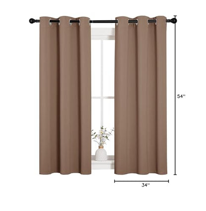 NICETOWN Window Draperies Room Darkening Curtain Panels, Window Treatment Thermal Insulated Solid Grommet Drapes for Bedroom (One Pair, 34 by 54 inches, Cappuccino)