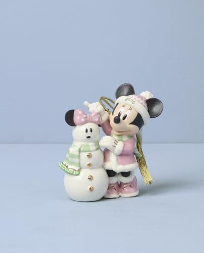 Minnie Mouse 2026 Snowman Ornament - Holiday Decor, Porcelain, Hand-Painted