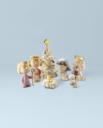 Lenox Peanuts 7-Piece Christmas Figurine Set - Holiday Nativity Scene with Peanuts Characters & Gold Accents
