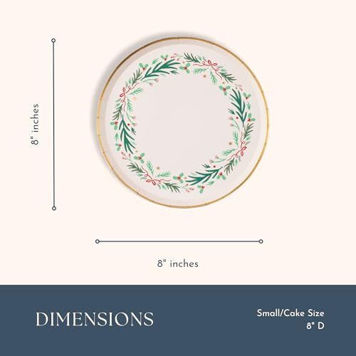 Christmas Wreath Dessert Plates Pack of 8 - Holiday Party Tableware 8"