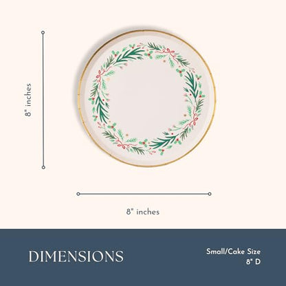 Christmas Wreath Dessert Plates Pack of 8 - Holiday Party Tableware 8"