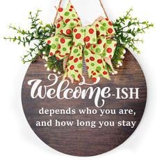 SIMISI Ribbon Christmas Bow - Rustic Burlap with Green & Red Dots for Wreaths & Holiday Decor | 9.5 x 13 Inch