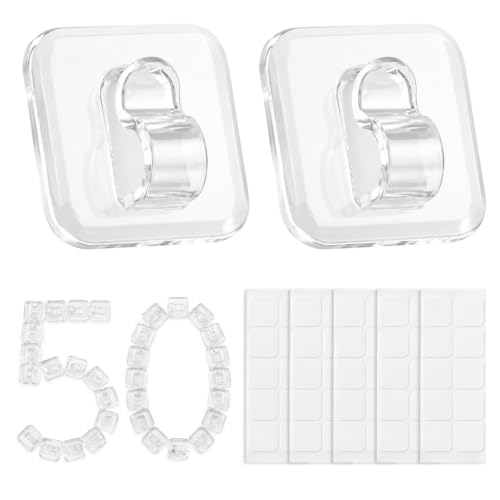 Mini Light Clips with Adhesive Strips - 50 Clear Cable & String Light Hooks