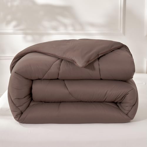 Twin Ultra-Soft Jersey Knit Comforter - Lightweight Down Alternative, Brown