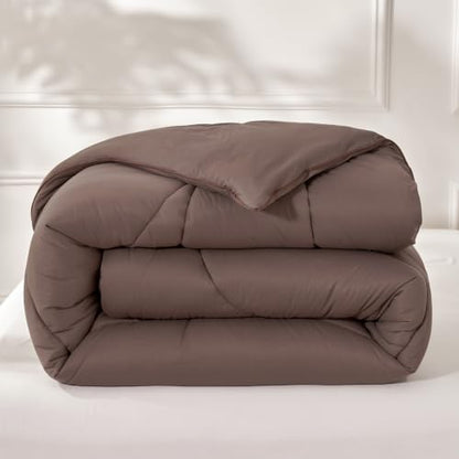 Twin Ultra-Soft Jersey Knit Comforter - Lightweight Down Alternative, Brown