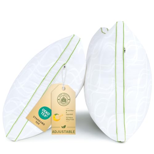 Queen Size Bed Pillows for Side Sleepers Set of 2 White - Adjustable Microfiber Fill