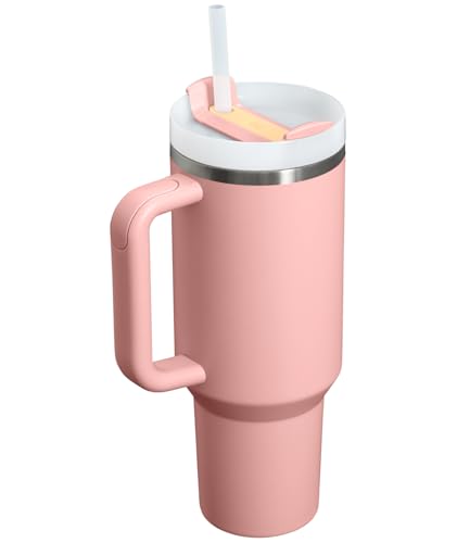STANLEY Quencher H2.0 Tumbler with Handle and Straw 40 oz | Flowstate 3-Position Lid | Cup Holder Compatible for Travel | Insulated Stainless Steel Cup | BPA-Free | Peach Rose