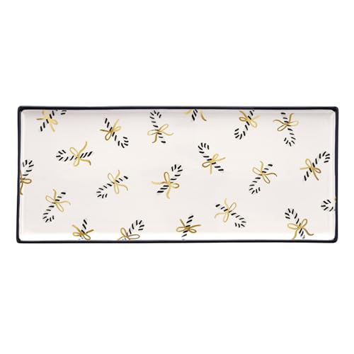 Holiday Serving Platter - White Ceramic Christmas Tray with Candy Canes - 14" x 6"
