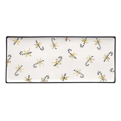Holiday Serving Platter - White Ceramic Christmas Tray with Candy Canes - 14" x 6"