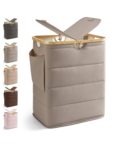 Camel 2-Section Laundry Hamper with Lid - 140L Puffer Style