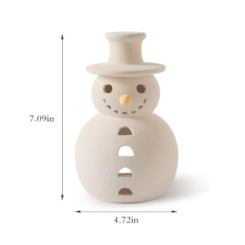 Small Handmade Terracotta Snowman Figurine - Rustic Christmas Decor