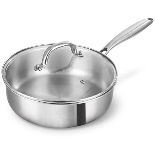 3.5 Quart Stainless Steel Deep Frying Pan with Lid - Tri-Ply Non-Stick Saute Pan