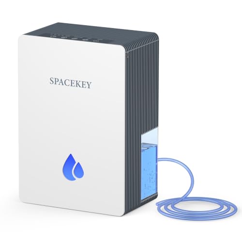 Spacekey Water Tank Dehumidifier with Drain Hose - 95oz Capacity, Quiet, Timer, Aromatherapy, Grey & White - Suitable for 1000 Sq.Ft