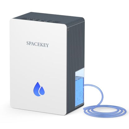 Spacekey Water Tank Dehumidifier with Drain Hose - 95oz Capacity, Quiet, Timer, Aromatherapy, Grey & White - Suitable for 1000 Sq.Ft