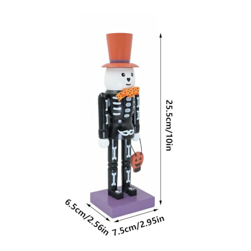 Halloween Skeleton Nutcracker Statue - Spooky 10in Wooden Holiday Decor
