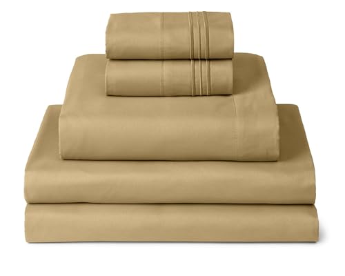Mellanni Split King Sheets Set - 5 PC Iconic Collection Bedding - Hotel Luxury, Extra Soft, Cooling Bed Sheets - Wrinkle, Fade, Stain Resistant (Split King, Gold)