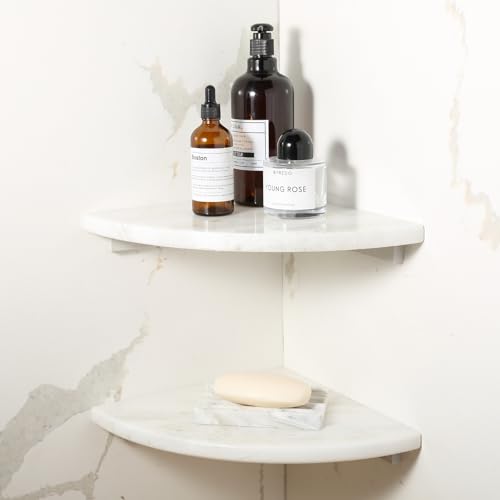 Marble Corner Shower Shelf - White 2-Layer Fantasy White Variation