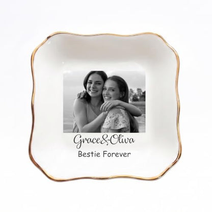 Waved Square Custom Photo Jewelry Dish Ceramic Ring Tray - Graduation Gift