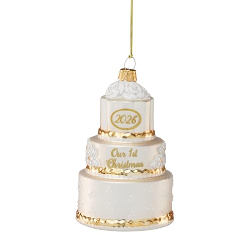 Lenox 2026 Retro Blown Glass First Christmas Wedding Ornament - Cake Variation