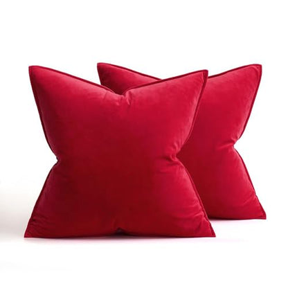 MIULEE Christmas Red Velvet Euro Sham Pillow Covers 26x26 Inches Pack of 2