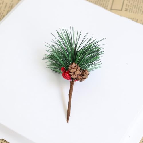 Artificial Christmas Pine Branches with Red Berries and Green Leaves - 4PCS Holiday Decor