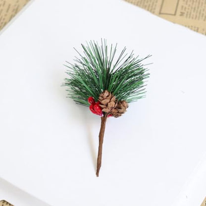 Artificial Christmas Pine Branches with Red Berries and Green Leaves - 4PCS Holiday Decor