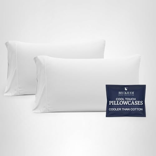 Beckham Hotel Collection Cooling Pillowcases for Hot Sleepers, Standard/Queen Size Set of 2, Cool Bedding, Envelope Closure, Silky Soft, Breathable, Moisture-Wicking, White
