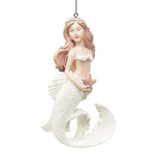 Mermaid Christmas Tree Ornament Hanging Decor Holiday Decorations - Pink Hair & White Tail