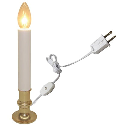 Electric Window Candle Lamp - 10 Inch Brass Base, On/Off Switch - Christmas & Decor