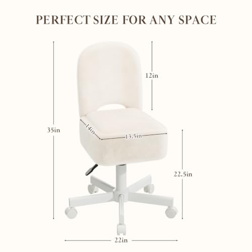 White Rolling Vanity Chair with Storage - Adjustable Height, 360° Castors, 10L Storage