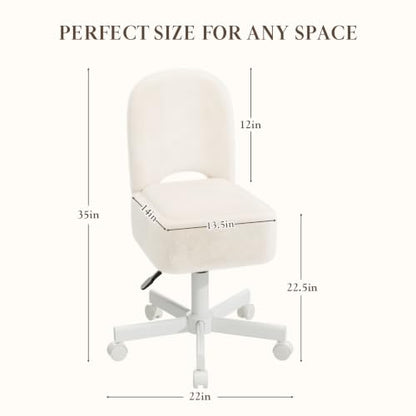 White Rolling Vanity Chair with Storage - Adjustable Height, 360° Castors, 10L Storage