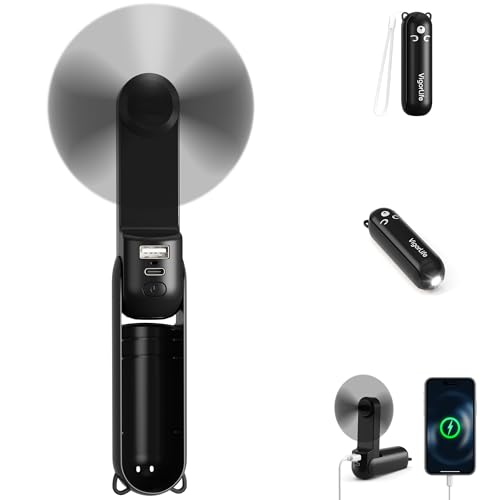 VigorLife Black Portable Handheld Fan with LED Flashlight & Power Bank - Foldable Summer Travel Fan