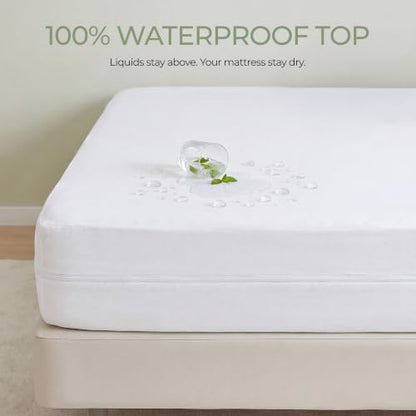 Queen Waterproof Mattress Encasement 100% Cotton Bed Bug Dust Mite Proof Cover - 16 Size