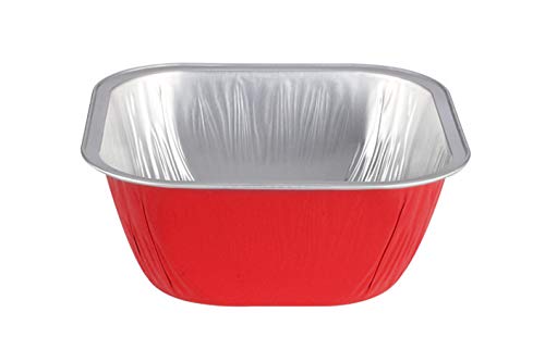 KEISEN square 4" 8oz 230ml 100/PK Disposable Aluminum Foil Cups for Muffin Cupcake Baking Bake Utility Ramekin Cup (Red)