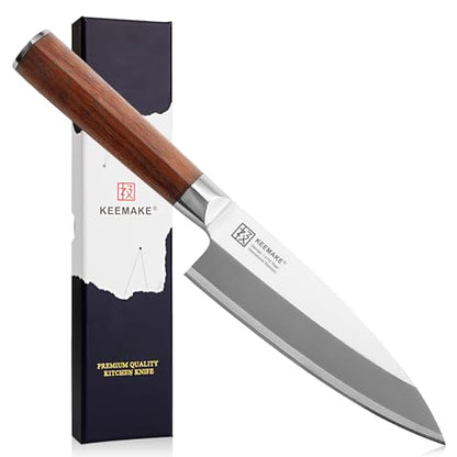 KEEMAKE Deba Knife 6.5 inches, Chef Knife Single Bevel High Carbon Stainless Steel 1.4116 Japanese Style Kitchen Knife for Fish and Meat with Rosewood Handle Chopping Knife with Gift Box