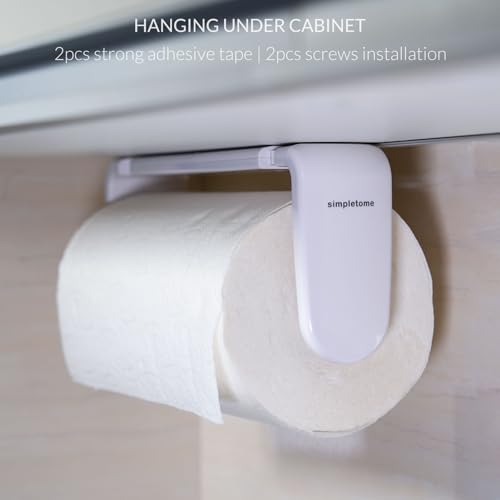 simpletome Paper Towel Holder ONE HAND TEAR Adaptive Tension Arm Adjustable Length 9.4-11inch/24-28cm (White)