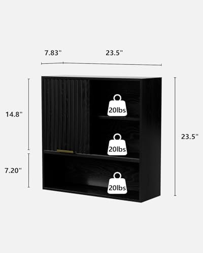 Black Square Bathroom Medicine Cabinet Wall Storage with Sliding Door - MoomJiee