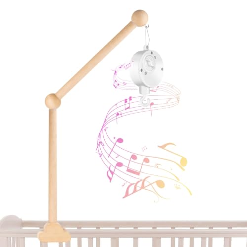 Baby Crib Mobile Arm with Rotating Music Box - Wooden Mobile Holder, 23 Inch, Nursery Decor - Variation of Holder