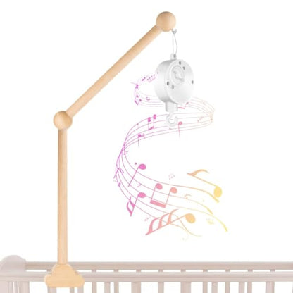 Baby Crib Mobile Arm with Rotating Music Box - Wooden Mobile Holder, 23 Inch, Nursery Decor - Variation of Holder