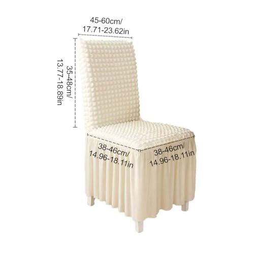 Stretchable Dining Chair Slipcover with Skirt Bubble Texture Khaki