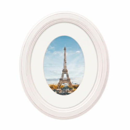 White Oval Picture Frame 8x10 with Mat - Distressed Ogee Edge, Glass Front, Wall & Tabletop Display - Variation of THIS listing