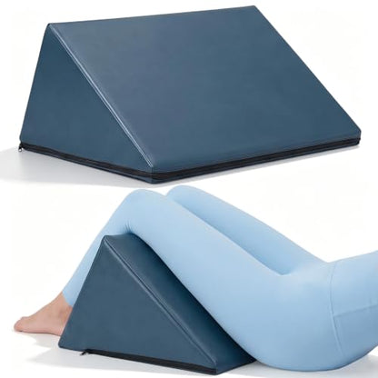 Extra Large Blue Triangle Knee Wedge Pillow 20 x 19 x 12 Inch Support Cushion - Supportive Support for Legs and Back