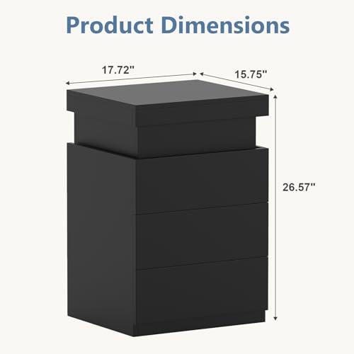 OLIXIS Black Nightstand with Charging Station & RGB LED Lights (Variation: Black - 17.72 W x 15.75 D x 26.57 H, 4 Drawers)
